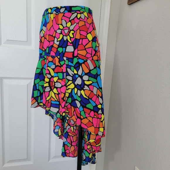 L'Amour Nanette Lepore Heart Mosaic  Stained Glass High Low Skirt L Like New - Picture 4 of 12